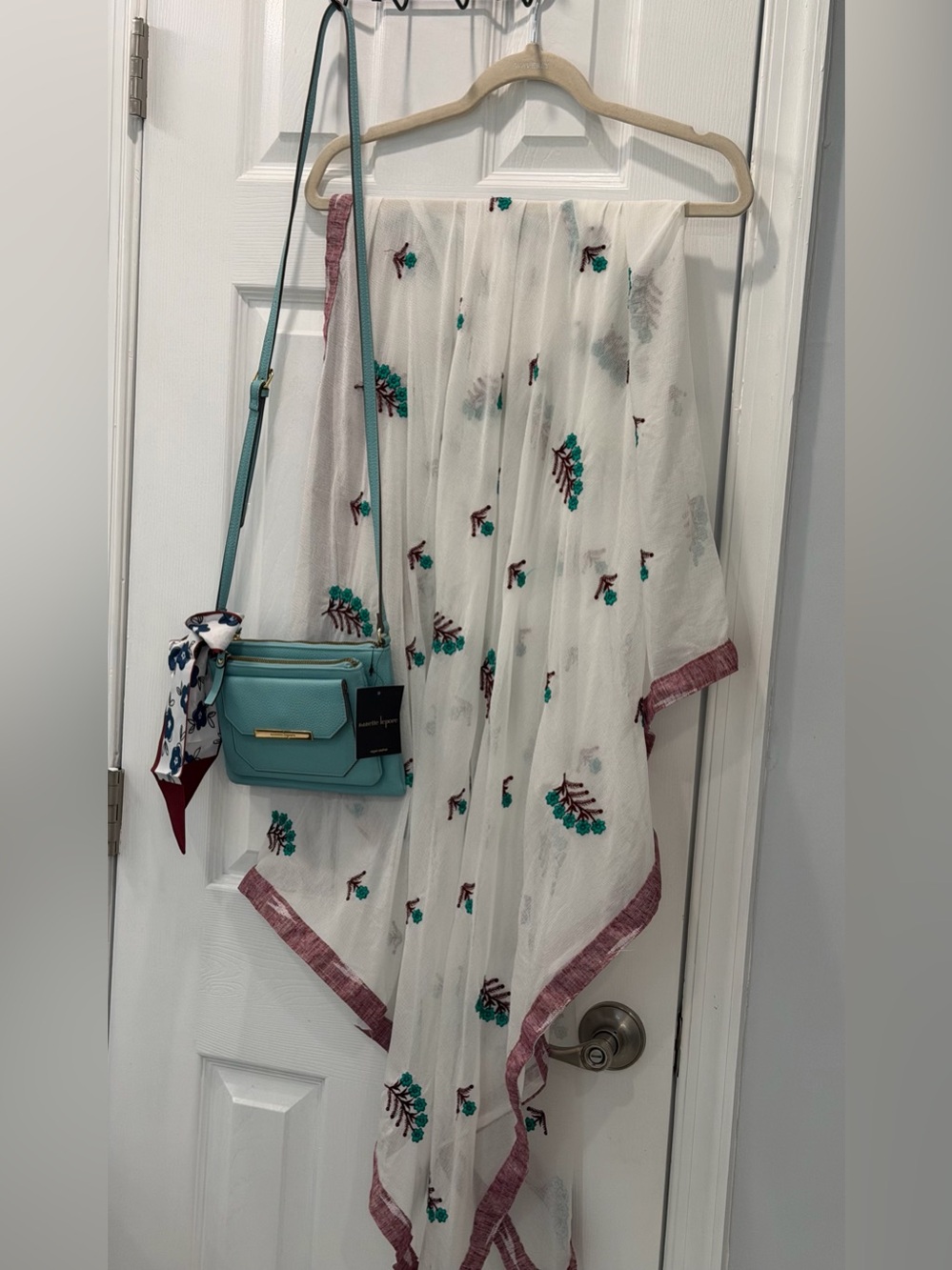 Teal Crossbody Bag - Teal & embroidered shawl